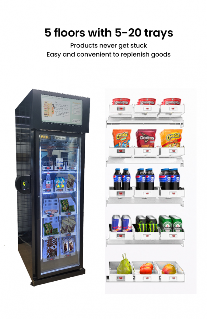 Smart Fridge Ice Cream Vending Machine -18â„ƒ Freezer With Touch Screen Card Reader 5-20 goods trays